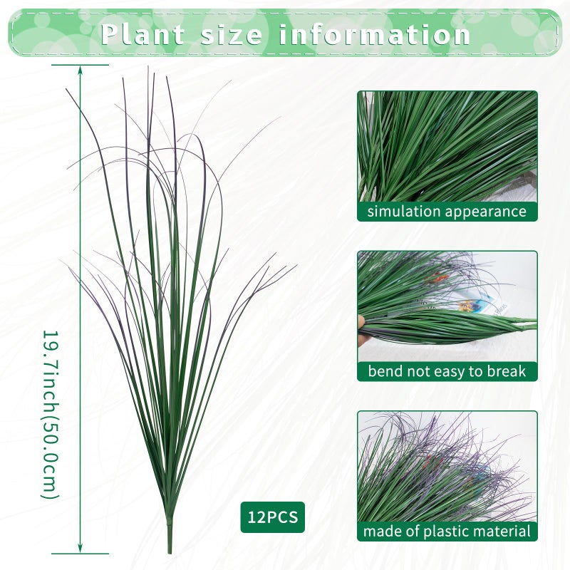LUZOGA 12Pcs Artificial Grass Plants, Faux Shrubs Wheat Grass, Artificial Tall Grass Fake Plants for Outdoor Decor,Artificial Greenery Stems Weed for Room Indoor Home Decorï¼ˆGreen Purple Tailï¼‰ - Image 2