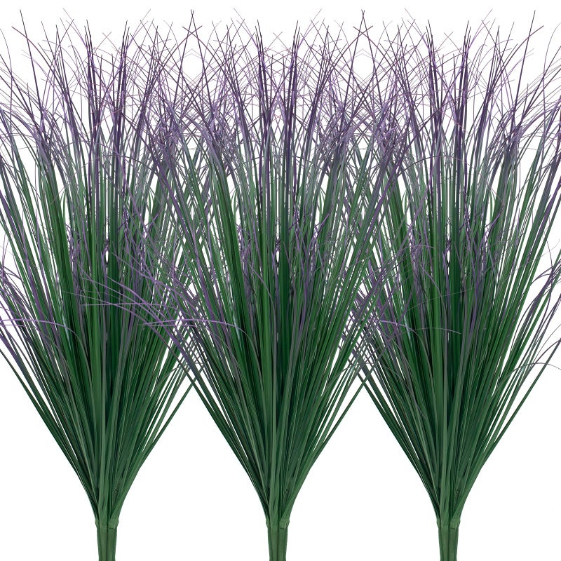 LUZOGA 12Pcs Artificial Grass Plants, Faux Shrubs Wheat Grass, Artificial Tall Grass Fake Plants for Outdoor Decor,Artificial Greenery Stems Weed for Room Indoor Home Decorï¼ˆGreen Purple Tailï¼‰ - Image 1