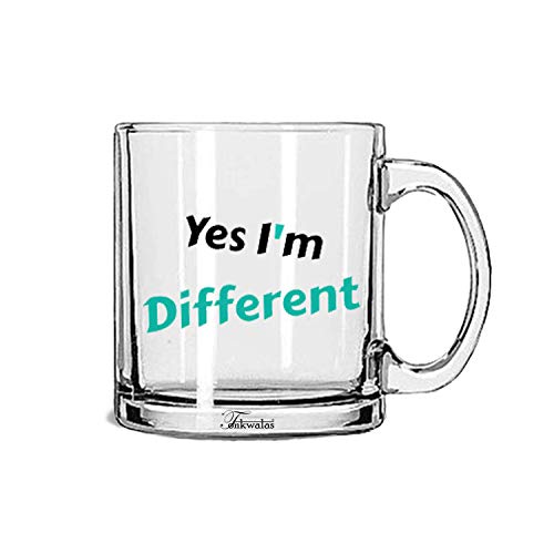 TONKWALAS Yes Im Different Printed Transparent Glass Coffee and Tea Mug for Your Loved Ones (325 ML) - Image 1