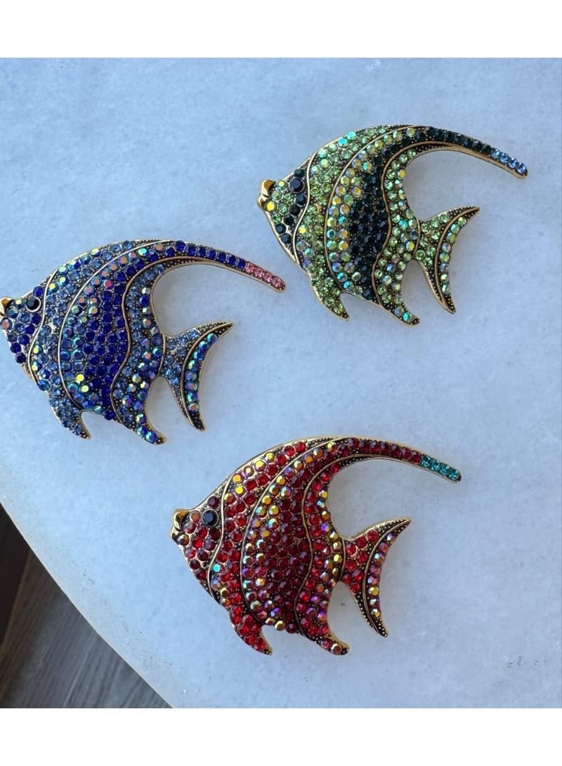 Luxury & Trendy Crystal Rhinestone Accessory Brooch Pin for Women, for clothes and Bags Fashion Enamel Available in different shapes and colors Gold/Silver (Angel Fish 3) - Image 3