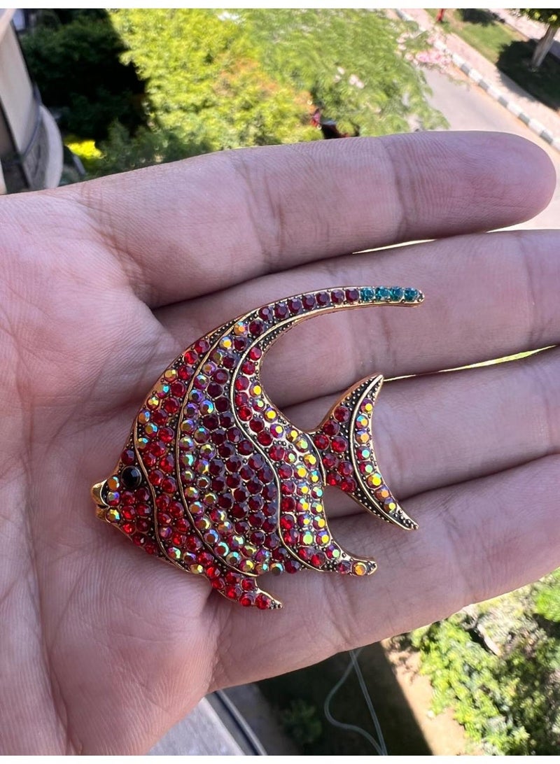 Luxury & Trendy Crystal Rhinestone Accessory Brooch Pin for Women, for clothes and Bags Fashion Enamel Available in different shapes and colors Gold/Silver (Angel Fish 3) - Image 1