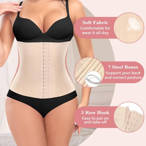 Werena Short Torso Waist Trainer for Women Underbust Corset Shapewear Tummy Control Waist Cincher Body Shaper Workout Sports Girdle(A# Black+beige-1, Large) - Image 5