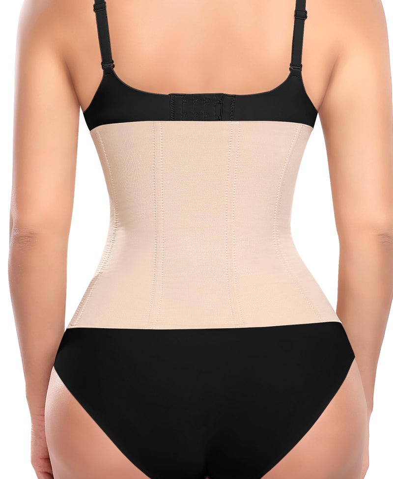 Werena Short Torso Waist Trainer for Women Underbust Corset Shapewear Tummy Control Waist Cincher Body Shaper Workout Sports Girdle(A# Black+beige-1, Large) - Image 2