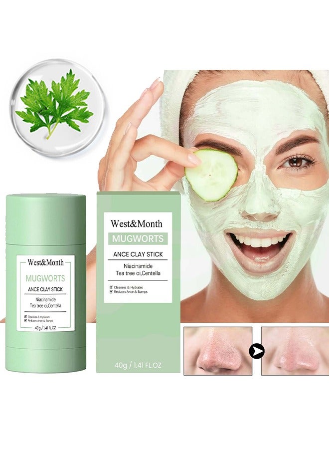 West&Month Mugwort Acne Clay Stick, Mugwort Anti Pores And Acne Clay Mask, Cleansing Mask Mud Mask For Men And Women, Moisturizing Oil Control Shrink Remove Blackheads, Shrink Pores, Improve Skin Tone 40g - Image 1