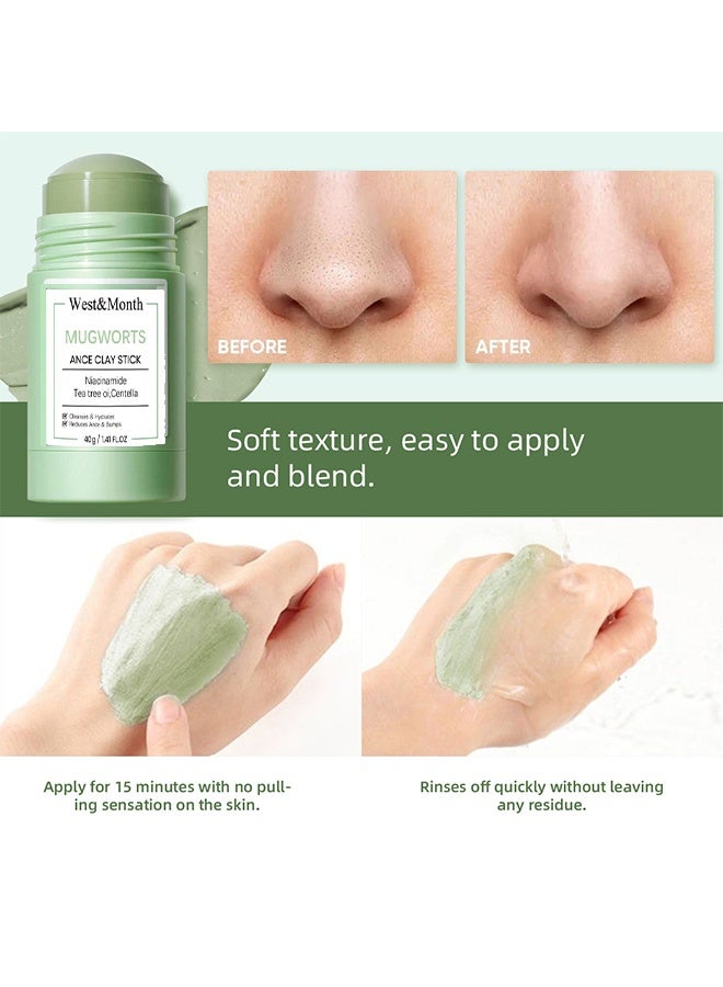 West&Month Mugwort Acne Clay Stick, Mugwort Anti Pores And Acne Clay Mask, Cleansing Mask Mud Mask For Men And Women, Moisturizing Oil Control Shrink Remove Blackheads, Shrink Pores, Improve Skin Tone 40g - Image 2