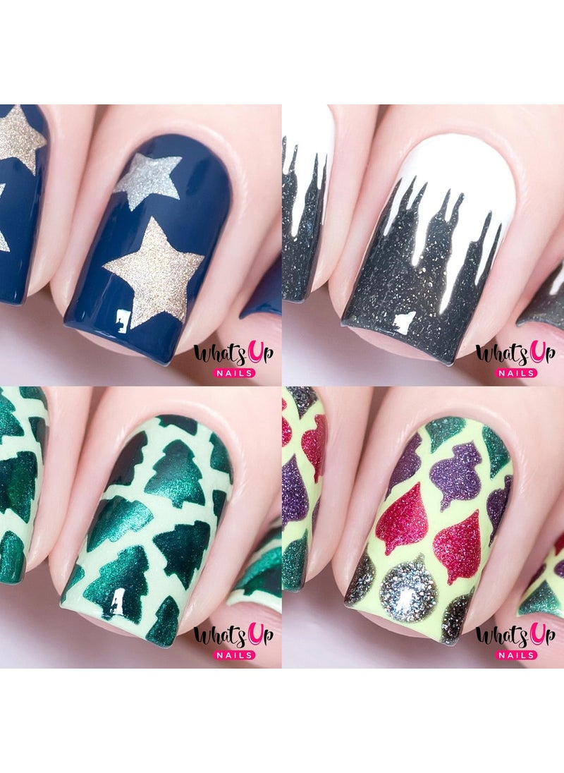Whats Up Nails - Whats Up Nails - Christmas Nail Vinyl Stencils 4 Pack (Northern Star, Icicles, Forest, Christmas Bulbs) for Nail Art Design - Image 1