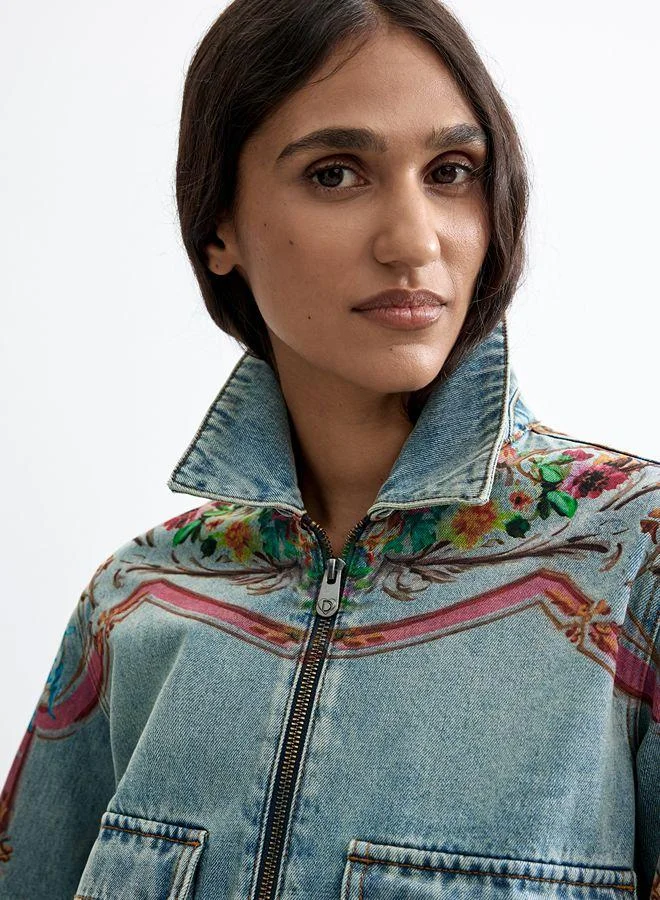Desigual Blue Embroidered denim jacket 100% cotton for Women | Best Price UAE