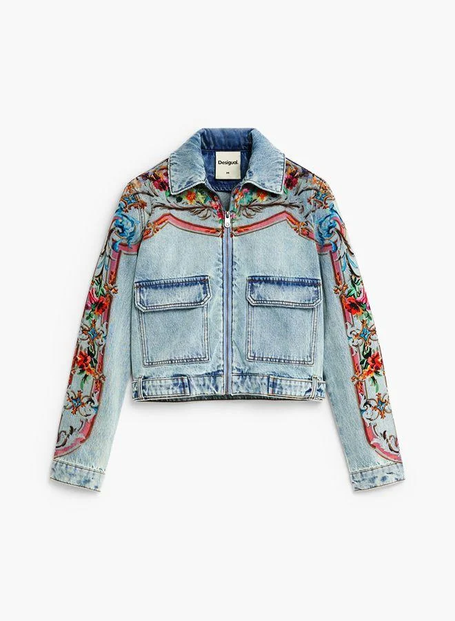 Desigual Blue Embroidered denim jacket 100% cotton for Women | Best Price UAE