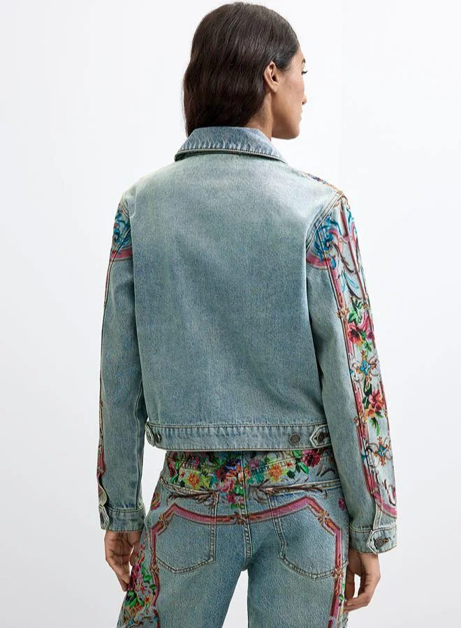 Desigual Blue Embroidered denim jacket 100% cotton for Women | Best Price UAE