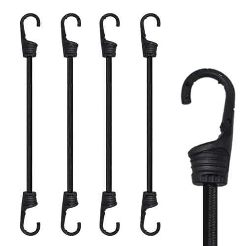 MARRTEUM MARRTEUM 12Inch Bungee Cords with Hooks Black Elastic Rope Straps for Camping Bike Folding Wagon Trunk etc 4PCS Plasticclad Steel Hook 