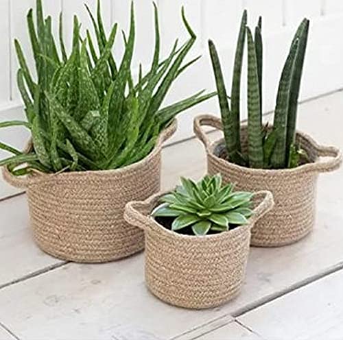 Giya Rugs Premium Handcrafted Woven Round Floral Pots Bag| Natural Jute Planter Basket for Your Home, Bedroom, Living Hall with Handles (Beige, 12x12, 10x10 & 8x8 inches) - Set of 3  - Image 3