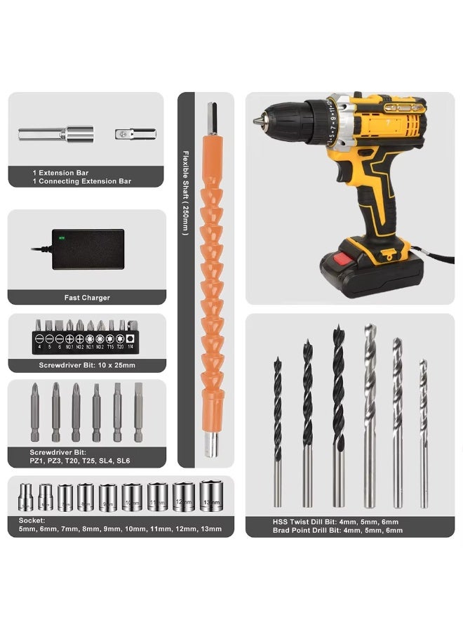دينكس مثقاب كهربائي، مثقاب كهربائي لاسلكي 21 فولت، محرك فرشاة بسرعتين قابلتين للتعديل و18 تروس من عزم الدوران، الة حفر ثقوب قابلة للتعديل - Image 4