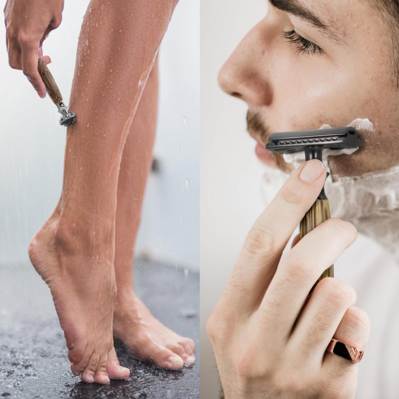 Bambaw Double Edge Safety Razor for Men & Women, Double Edge Razor with 5 Blades, Eco-Friendly Safety Razors, Reusable & Plastic Free â€“ Thick Bamboo Silver - Image 3