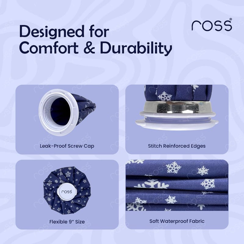 ROSS Reusable Ice Bag for Cold Therapy – Fabric Ice Pack for Pain Relief, Injuries, Headaches, Knee, Shoulder, Elbow, Muscle Strain, Swelling – Leak-Proof Waterproof Design with Screw Cap Lid (9 Inch)- Multicolor - Image 3