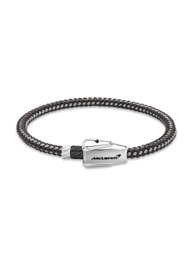 McLaren Torque Leather Black and Silver Bracelet for Men 210 mm