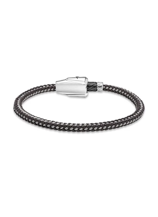 McLaren Torque Leather Black and Silver Bracelet for Men 210 mm