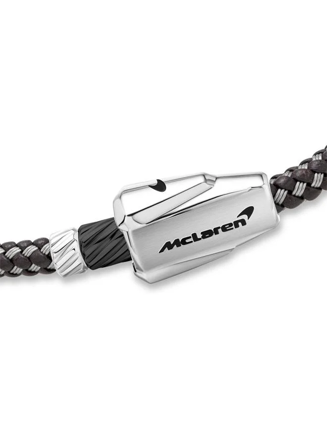 McLaren Torque Leather Black and Silver Bracelet for Men 210 mm