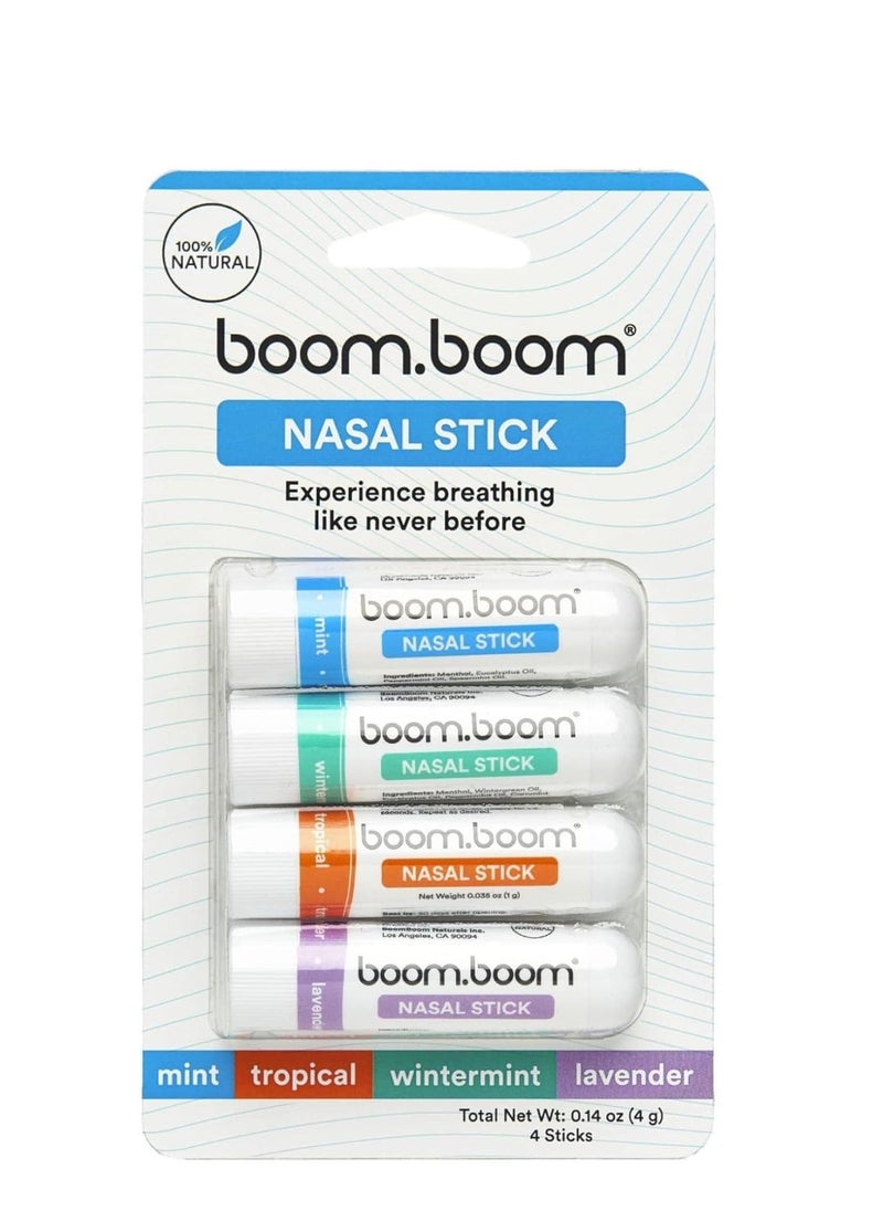 Boom Boom BoomBoom Nasal Stick (4 PCS) | Enhance Breathing + Boost Focus | Breathe Vapor Stick Provides Fresh Cooling Sensation | Aromatherapy Inhaler with Essential Oils + Menthol (Mint, Wintermint, Tropical,Lavender)  - Image 1