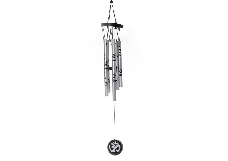 Tej Gifts Feng Shui Metal Wind Chime with Om Printed 5 Pipes for Positive Energy, Decorative Outdoor/Indoor Hanging Bells, Good Luck Chimes for Home/Balcony Decoration(Silver, Small) - Image 1