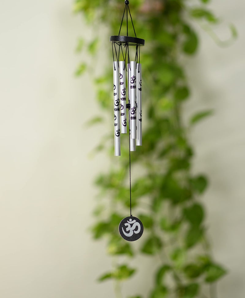 Tej Gifts Feng Shui Metal Wind Chime with Om Printed 5 Pipes for Positive Energy, Decorative Outdoor/Indoor Hanging Bells, Good Luck Chimes for Home/Balcony Decoration(Silver, Small) - Image 5