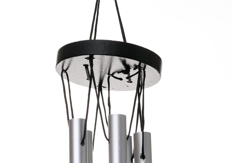 Tej Gifts Feng Shui Metal Wind Chime with Om Printed 5 Pipes for Positive Energy, Decorative Outdoor/Indoor Hanging Bells, Good Luck Chimes for Home/Balcony Decoration(Silver, Small) - Image 3