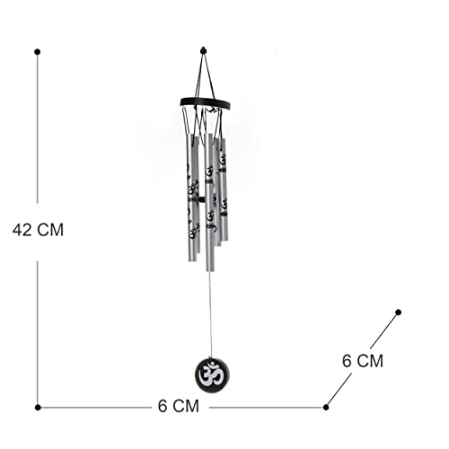 Tej Gifts Feng Shui Metal Wind Chime with Om Printed 5 Pipes for Positive Energy, Decorative Outdoor/Indoor Hanging Bells, Good Luck Chimes for Home/Balcony Decoration(Silver, Small) - Image 2