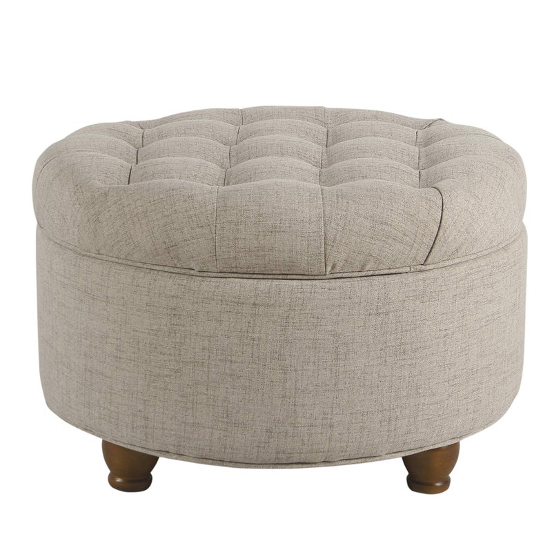 Homepop Home Decor Button Tufted Woven Round Storage Ottoman Large - Image 1