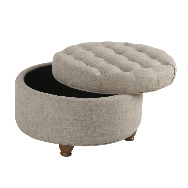 Homepop Home Decor Button Tufted Woven Round Storage Ottoman Large - Image 3
