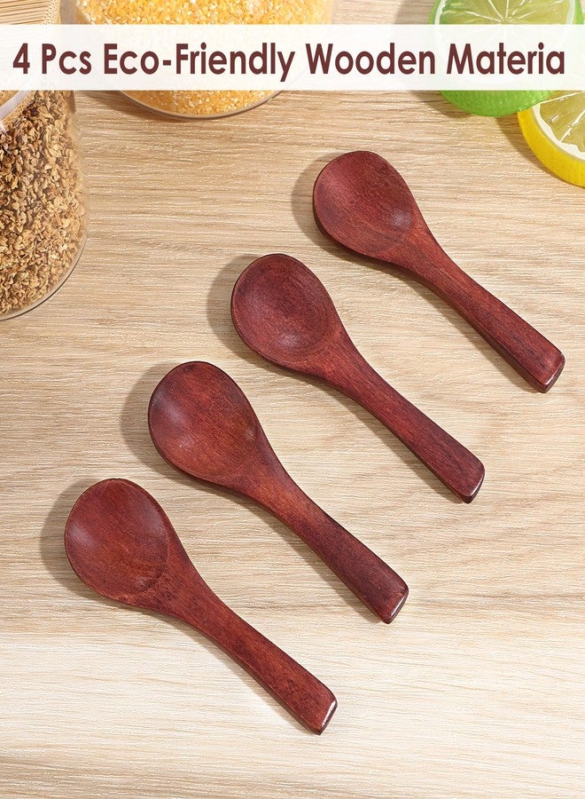 Thrymme 4 Pcs Small Wooden Spoons for Cooking, 3.5 Inch Mini Wooden Spoons, Handmade Salt Spoon for Sugar, Salt, Honey & Mustard, Cooking & Tea Stirring - Image 4