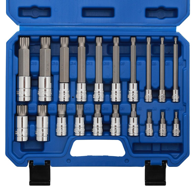 MIXPOWER 20PCS 1/4", 3/8", 1/2" Drive Spline Tip Bit Socket Set, M4-M18, 4" Length, Standard&Extra Long, XZN Triple Square Socket Set - Image 1