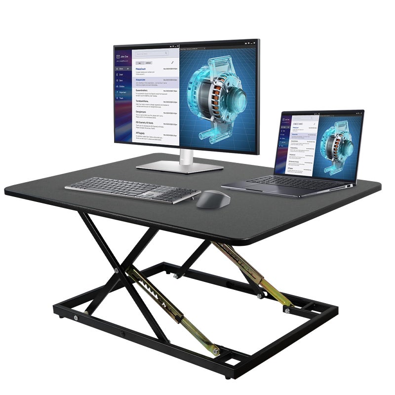 STANDNEE 32in Desk Riser for Standing or Sitting, Large Standing Desk Converter, Height Adjustable Sit Stand Desk Converter, Fully Assembled Monitor Laptop Riser Workstation for Home Office, Black - Image 1
