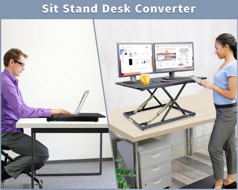 STANDNEE 32in Desk Riser for Standing or Sitting, Large Standing Desk Converter, Height Adjustable Sit Stand Desk Converter, Fully Assembled Monitor Laptop Riser Workstation for Home Office, Black - Image 5