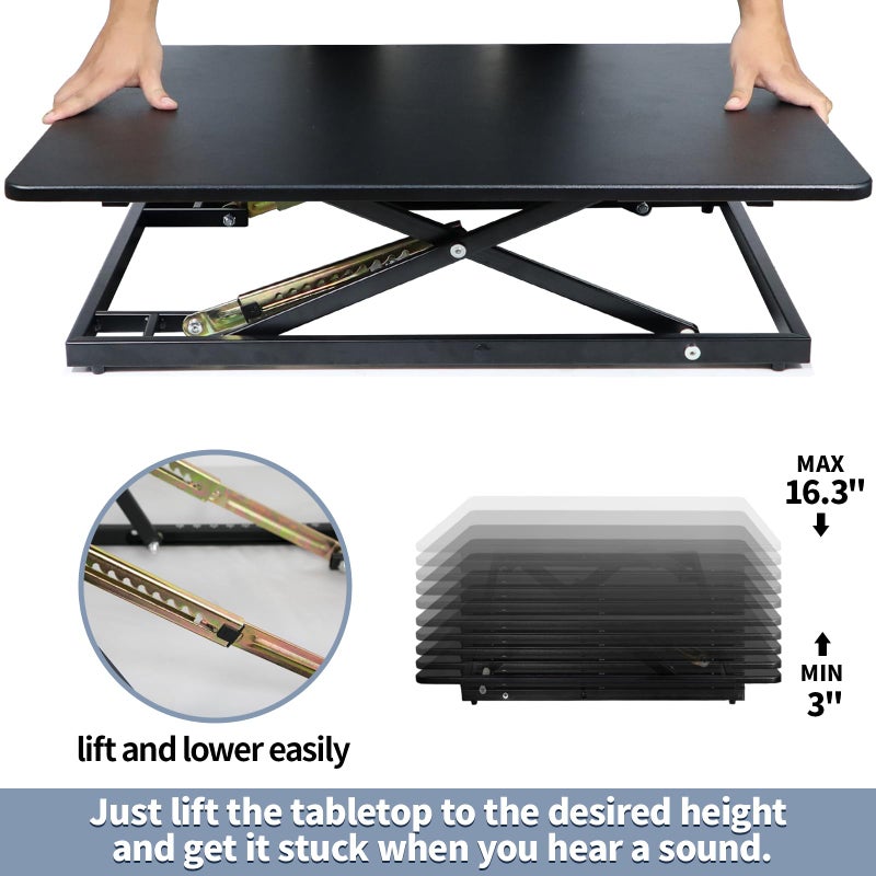 STANDNEE 32in Desk Riser for Standing or Sitting, Large Standing Desk Converter, Height Adjustable Sit Stand Desk Converter, Fully Assembled Monitor Laptop Riser Workstation for Home Office, Black - Image 4