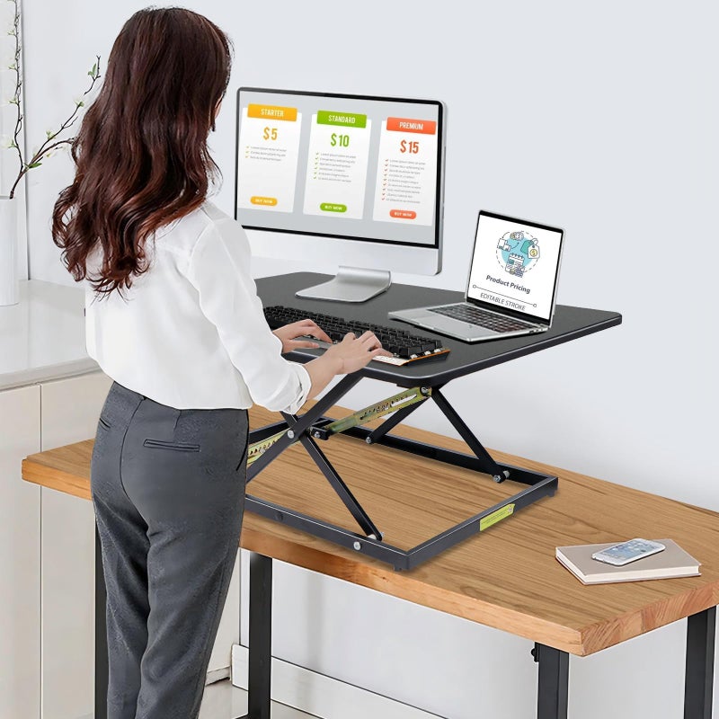 STANDNEE 32in Desk Riser for Standing or Sitting, Large Standing Desk Converter, Height Adjustable Sit Stand Desk Converter, Fully Assembled Monitor Laptop Riser Workstation for Home Office, Black - Image 3