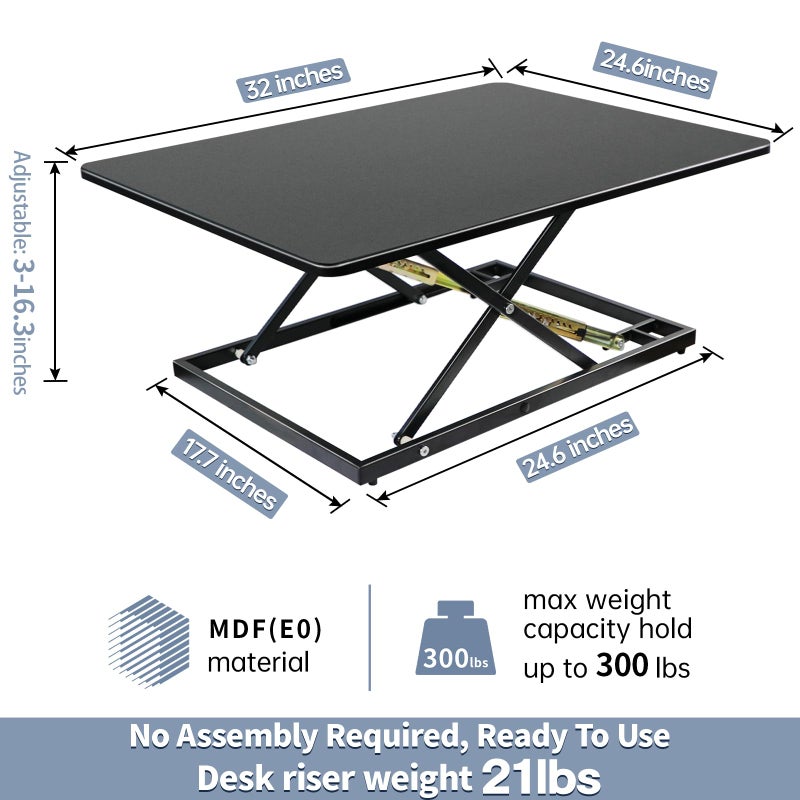 STANDNEE 32in Desk Riser for Standing or Sitting, Large Standing Desk Converter, Height Adjustable Sit Stand Desk Converter, Fully Assembled Monitor Laptop Riser Workstation for Home Office, Black - Image 2