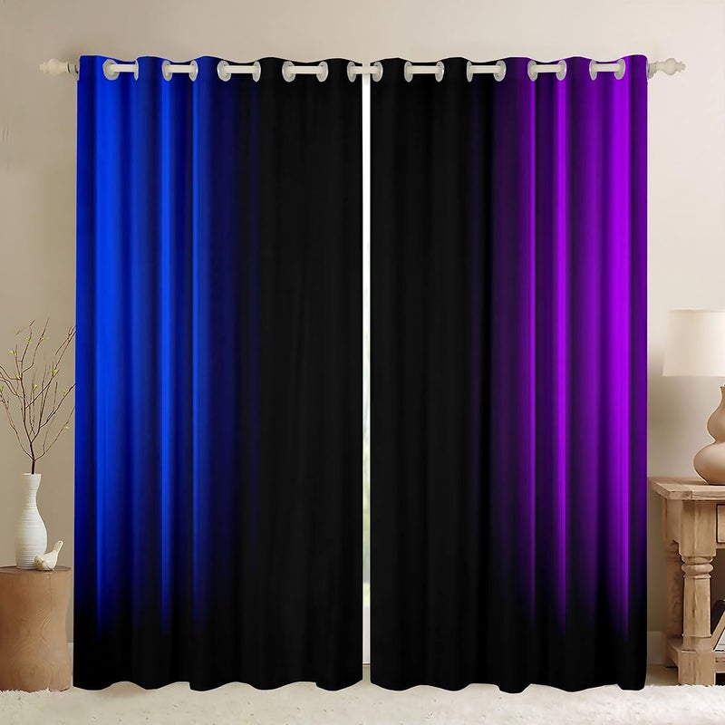Feelyou Abstract Ombre Decorations Curtains for Kids Teens Women Blue Purple and Black Window Drapes Treatments Geometric Modern Window Curtains Bedroom  52W X 63L 2 Panels - Image 5