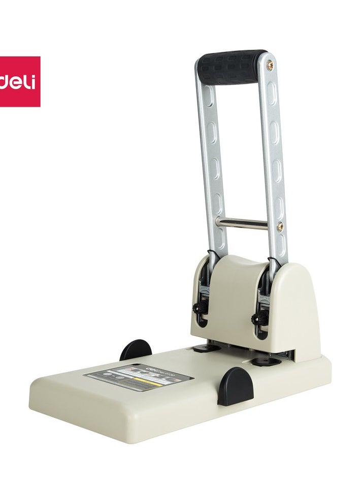 Deli - Deli E0130 Heavy Duty Hole Punch, 80mm Hole Distance, Φ6mm Hole Diameter, Plastic + Metal, Max. 100 Sheets, White, 1PCS/Color Box – Ideal for Office & School Use - Image 1