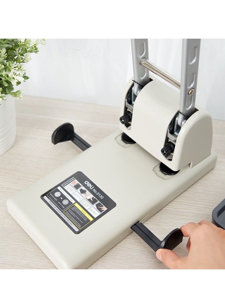 Deli - Deli E0130 Heavy Duty Hole Punch, 80mm Hole Distance, Φ6mm Hole Diameter, Plastic + Metal, Max. 100 Sheets, White, 1PCS/Color Box – Ideal for Office & School Use - Image 1
