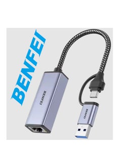 Benfei BENFEI USB A/C to RJ45 Adapter New USB 2.0 to 100 Gigabit Ethernet LAN Network Adapter  - Image 1