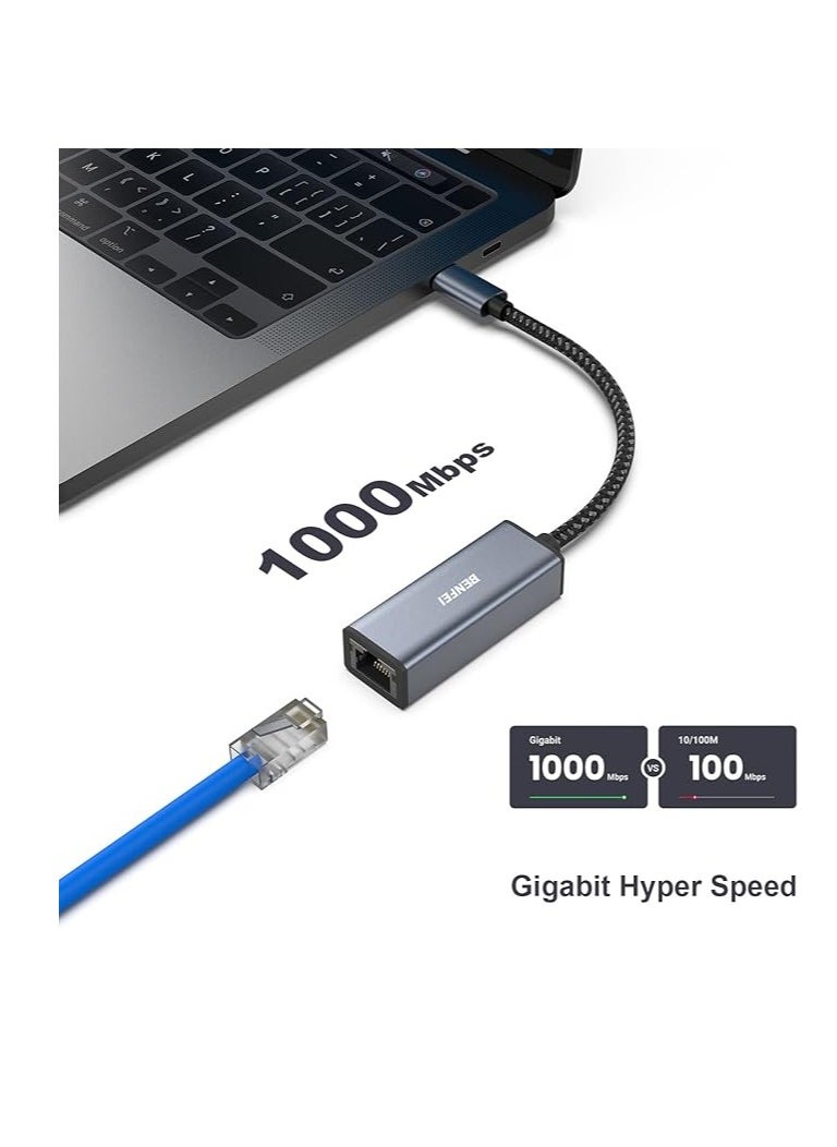 Benfei - BENFEI USB A/C to RJ45 Adapter New USB 2.0 to 100 Gigabit Ethernet LAN Network Adapter - Image 1