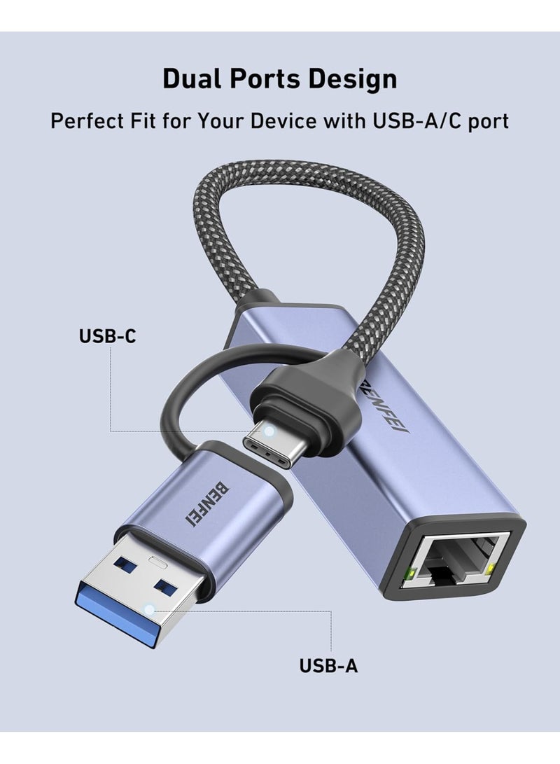 BENFEI USB A/C to RJ45 Adapter New USB 2.0 to 100 Gigabit Ethernet LAN Network Adapter