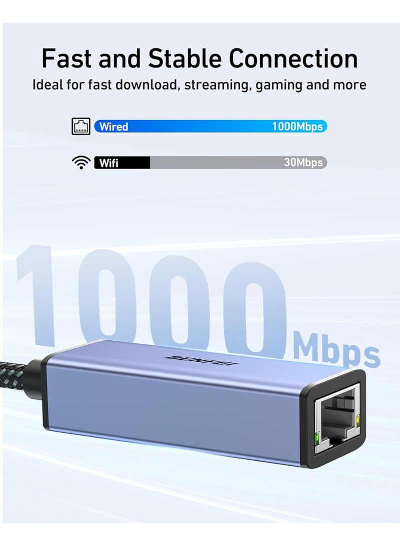 BENFEI USB A/C to RJ45 Adapter New USB 2.0 to 100 Gigabit Ethernet LAN Network Adapter
