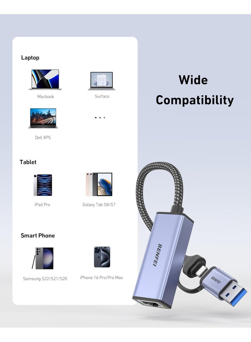 BENFEI USB A/C to RJ45 Adapter New USB 2.0 to 100 Gigabit Ethernet LAN Network Adapter