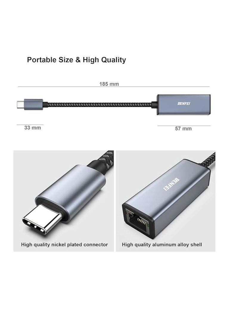 بنفي محول BENFEI USB A/C إلى RJ45، محول شبكة LAN إيثرنت 100 جيجابت من USB 2.0 إلى 100 جيجابت - Image 4