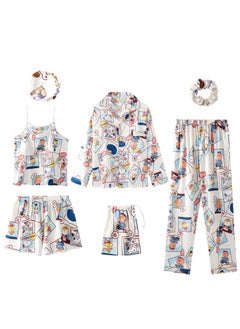 7pcs pajamas set for women in all seasons imitation silk pajamas set