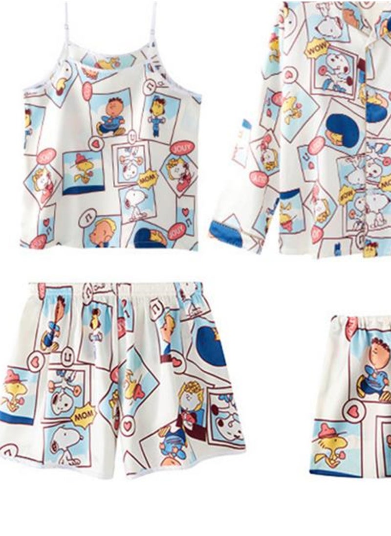 Generic - 7pcs pajamas set for women in all seasons imitation silk pajamas set - Image 1