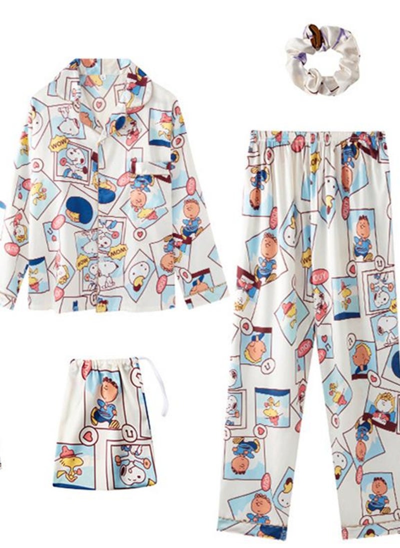 Generic - 7pcs pajamas set for women in all seasons imitation silk pajamas set - Image 1