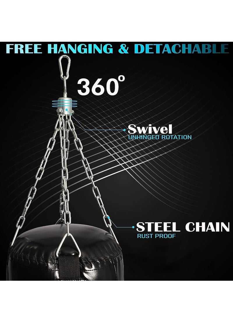 Sky Land حقيبة ملاكمة مع سلسلة وحقيبة جلدية PU ثقيلة (معبأة) | حقيبة ملاكمة للكيك بوكسينغ، الكاراتيه، موياي تاي للبالغين/الأطفال، سوداء - Image 5