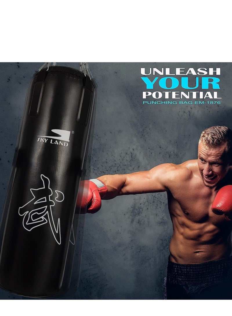 Sky Land حقيبة ملاكمة مع سلسلة وحقيبة جلدية PU ثقيلة (معبأة) | حقيبة ملاكمة للكيك بوكسينغ، الكاراتيه، موياي تاي للبالغين/الأطفال، سوداء - Image 4