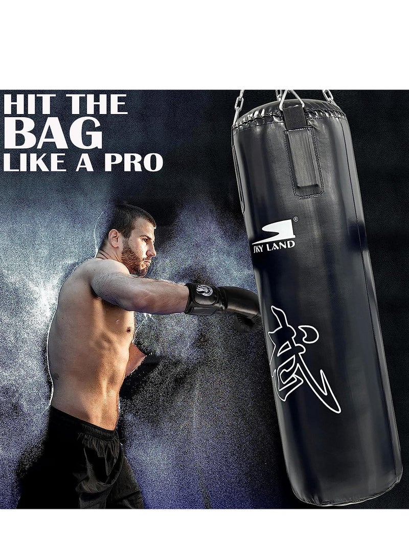 Sky Land حقيبة ملاكمة مع سلسلة وحقيبة جلدية PU ثقيلة (معبأة) | حقيبة ملاكمة للكيك بوكسينغ، الكاراتيه، موياي تاي للبالغين/الأطفال، سوداء - Image 3